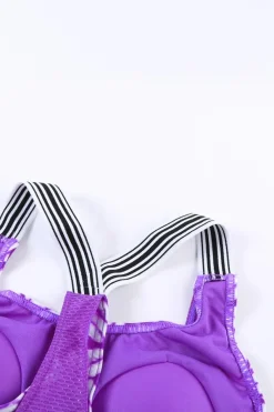 Fashion Dear-Lover Black Black Orange Printed Splicing Racerback Tankini Purple