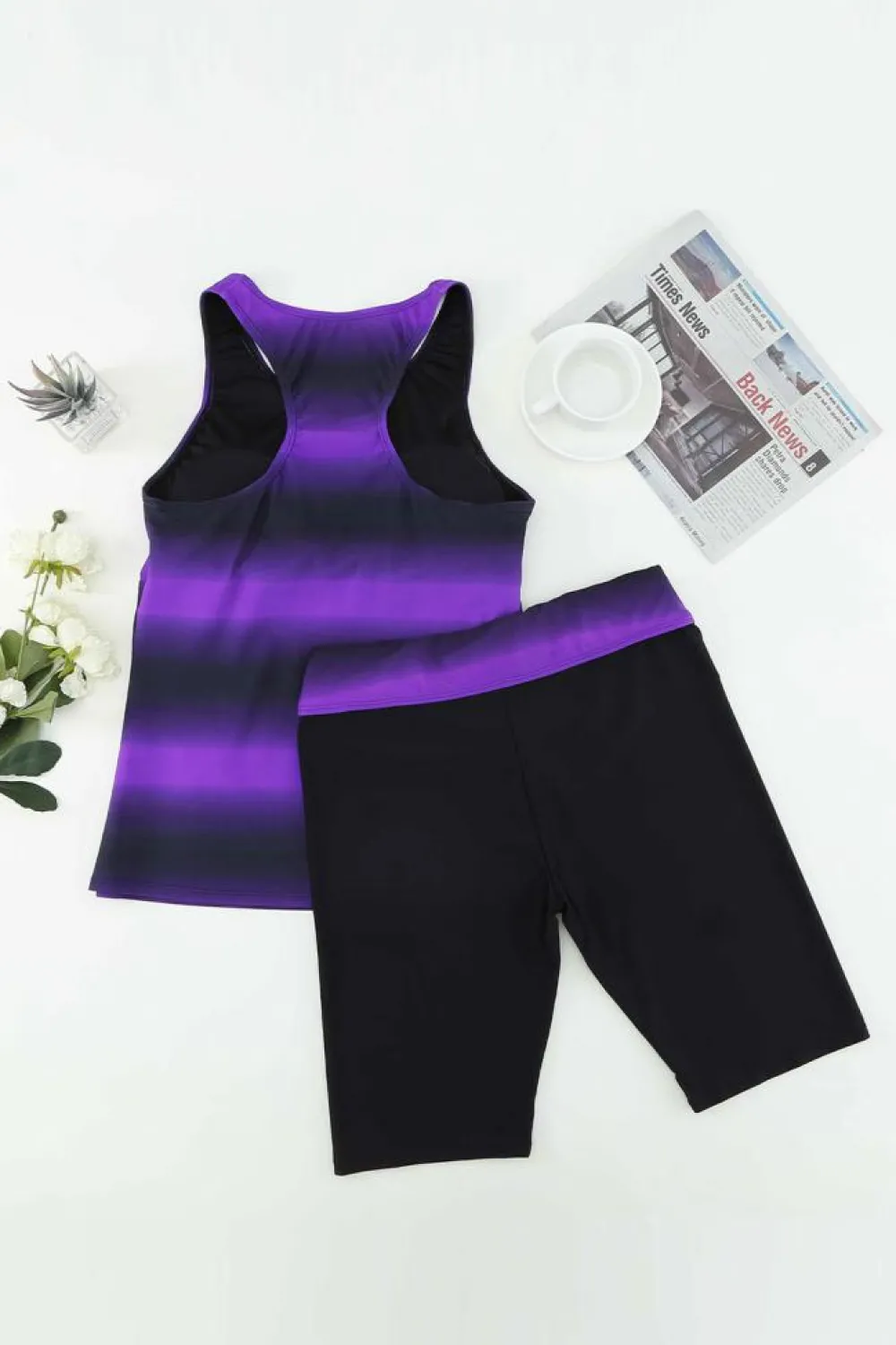 Outlet Dear-Lover Black Ombre Print Racerback Tankini Swimsuit Purple