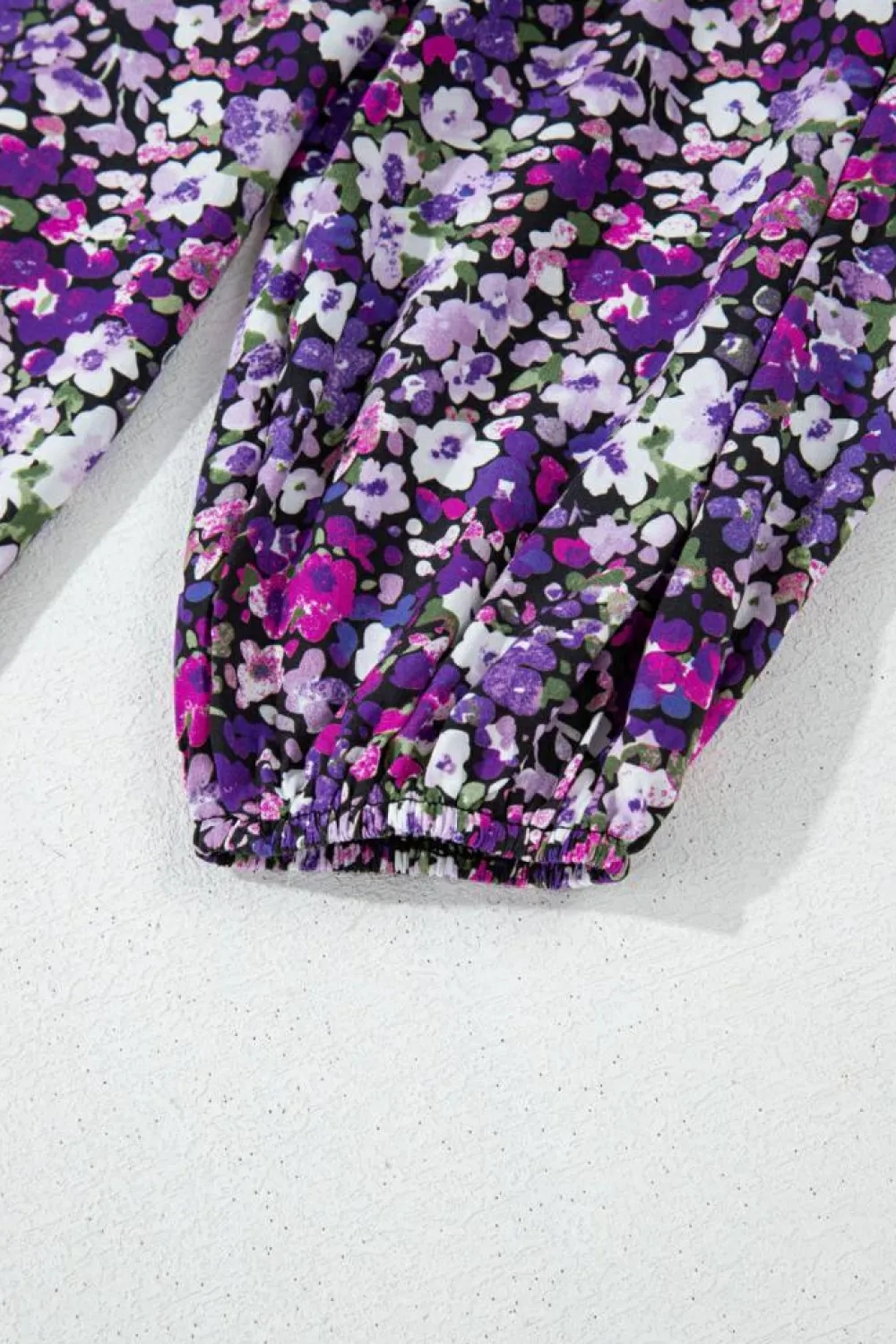 New Dear-Lover Boho Flower Split V Neck Bubble Sleeve Blouse Purple