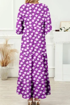 Hot Dear-Lover Boho Printed Half Sleeve Maxi Dress Purple