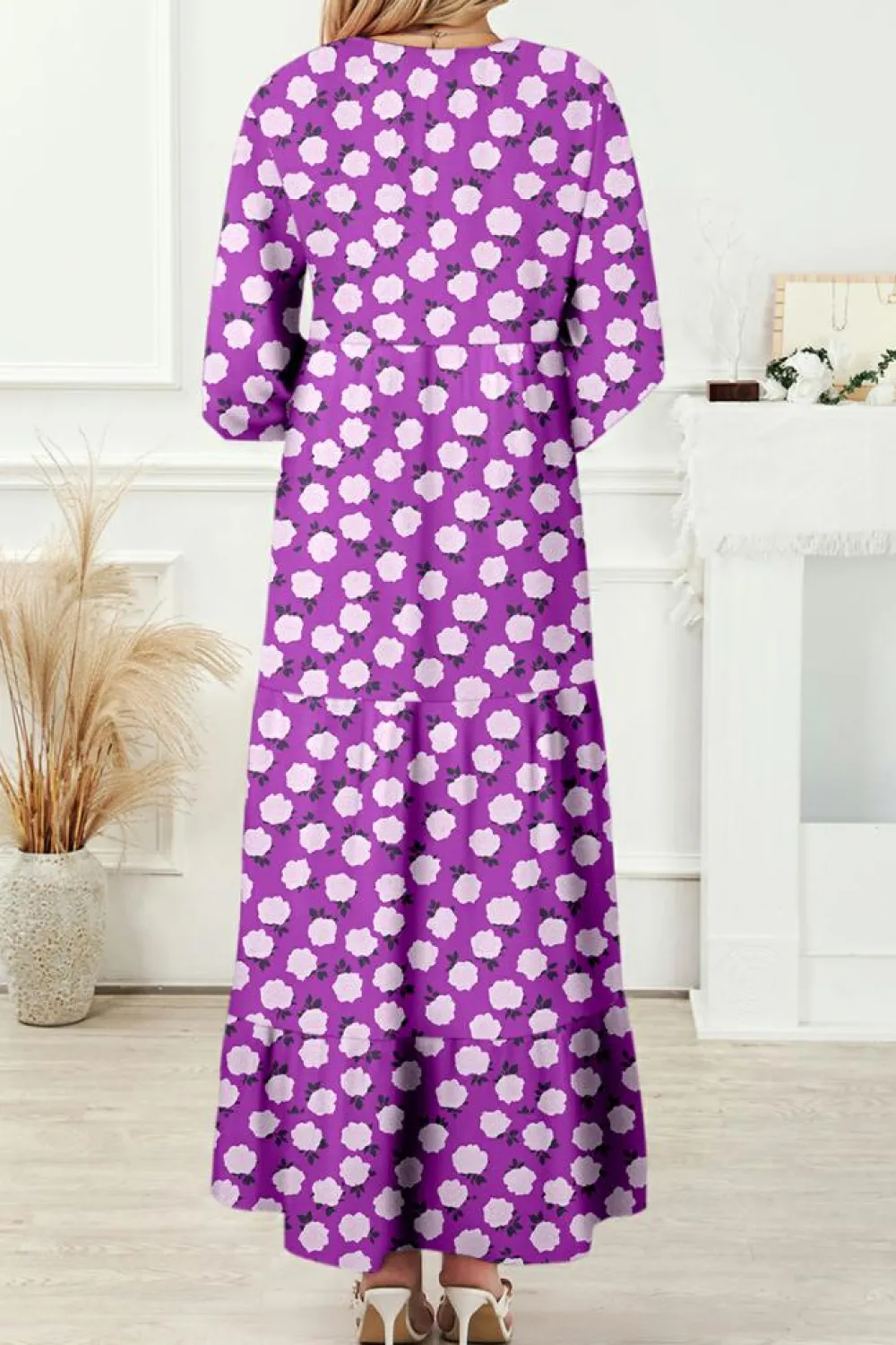 Hot Dear-Lover Boho Printed Half Sleeve Maxi Dress Purple