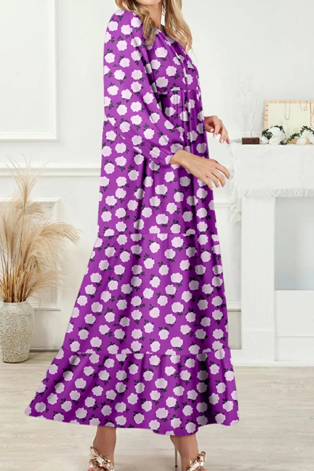 Hot Dear-Lover Boho Printed Half Sleeve Maxi Dress Purple