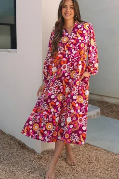 Sale Dear-Lover Collared Tiered Flowy Long Dress Purple