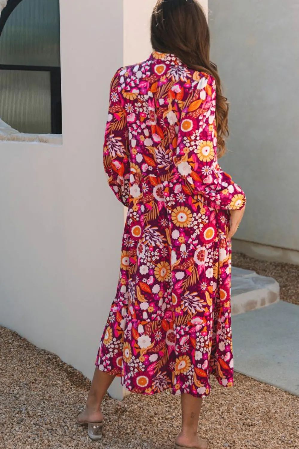 Sale Dear-Lover Collared Tiered Flowy Long Dress Purple