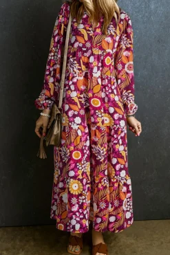 Sale Dear-Lover Collared Tiered Flowy Long Dress Purple