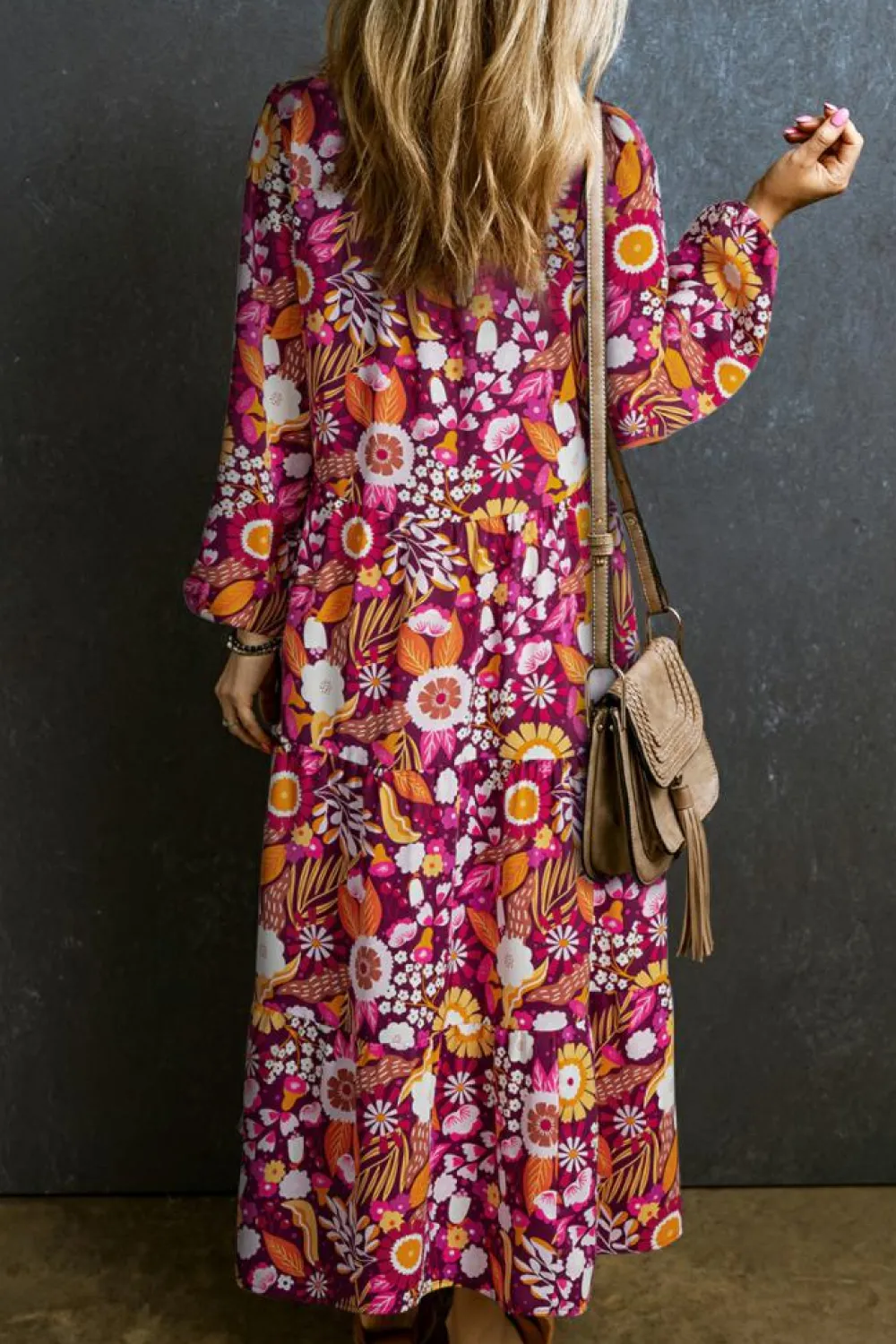 Sale Dear-Lover Collared Tiered Flowy Long Dress Purple