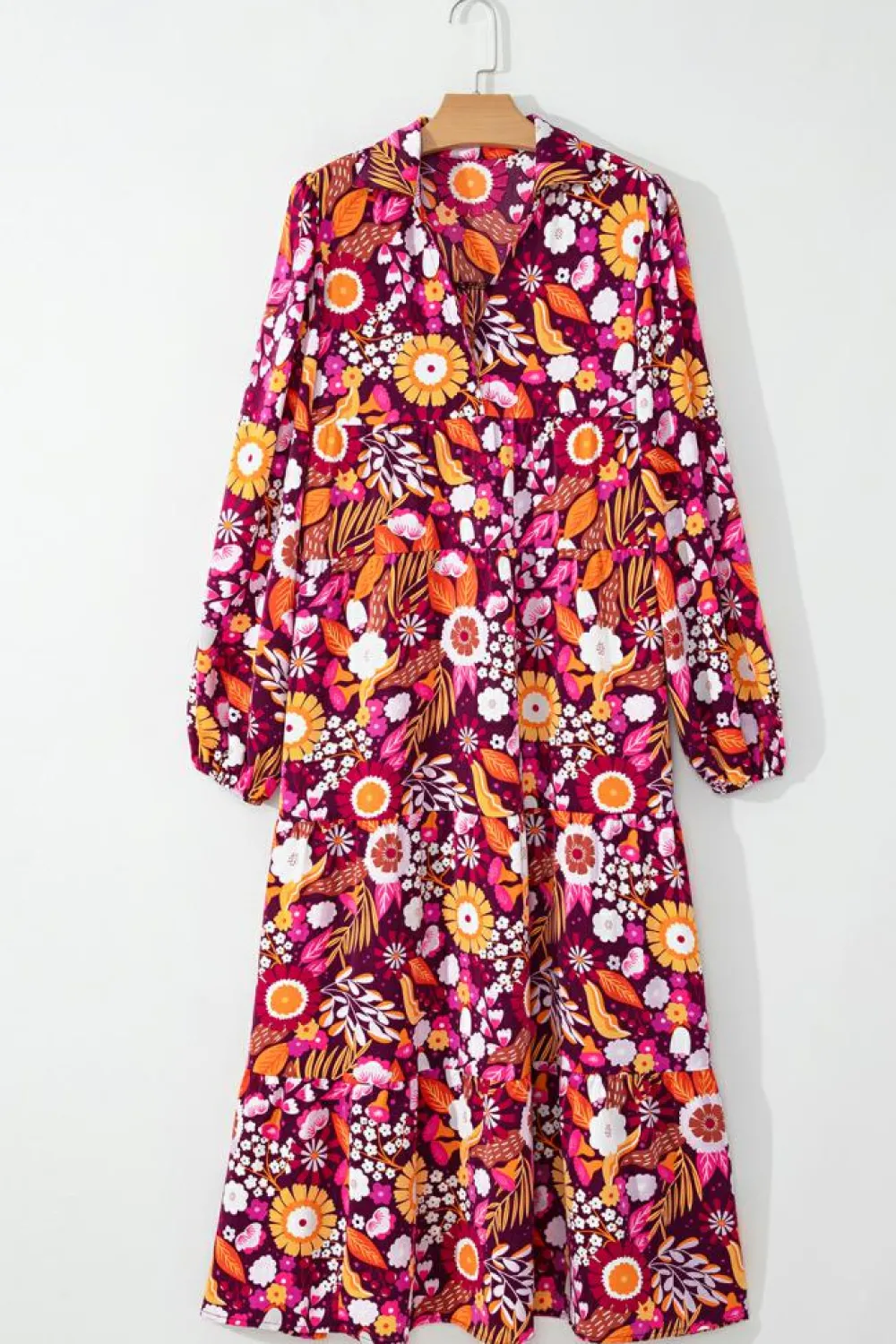 Sale Dear-Lover Collared Tiered Flowy Long Dress Purple