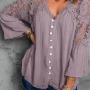Discount Dear-Lover Crochet Lace Button Top Purple