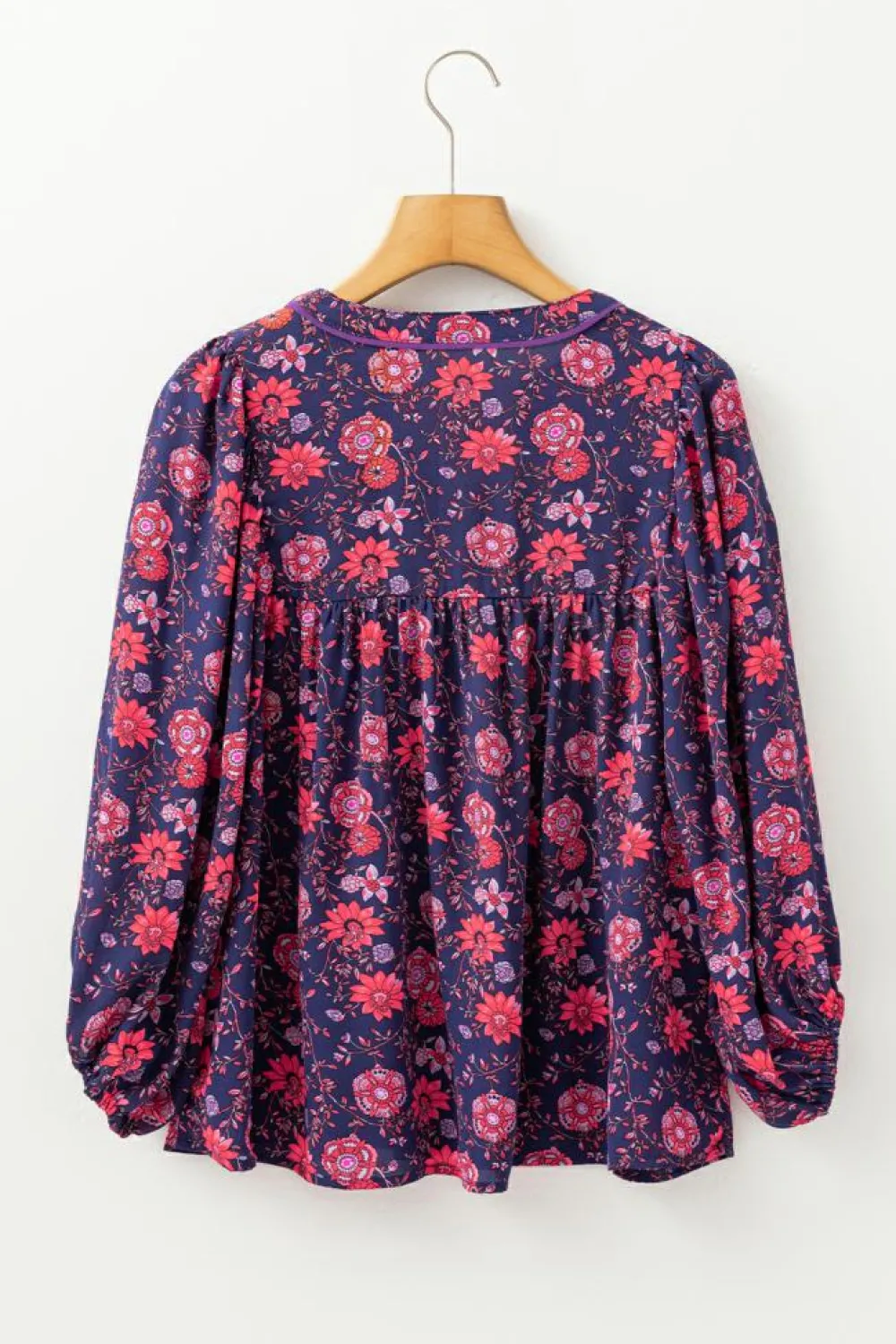 Hot Dear-Lover Floral Half Sleeve Split Neck Blouse Top Purple
