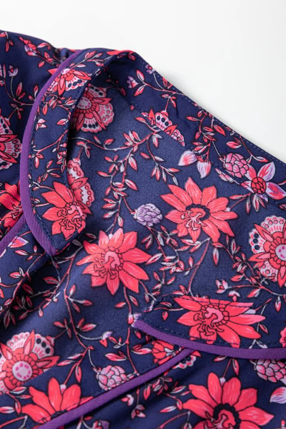Hot Dear-Lover Floral Half Sleeve Split Neck Blouse Top Purple
