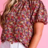 Outlet Dear-Lover Floral Print Knotted High Neck Puff Sleeve Blouse Purple
