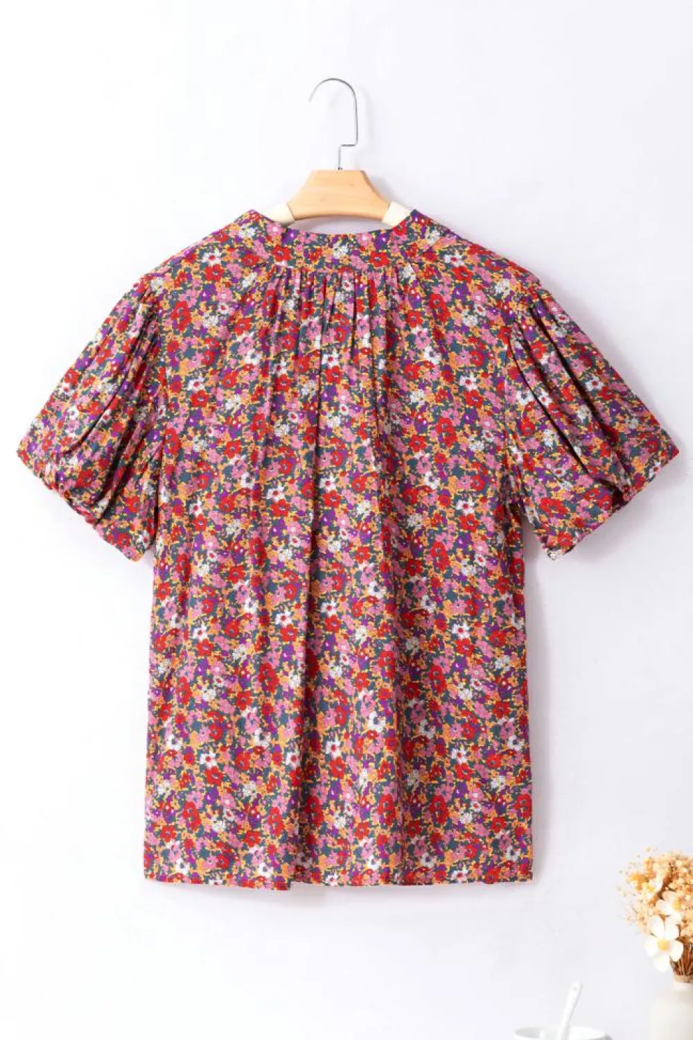 Outlet Dear-Lover Floral Print Knotted High Neck Puff Sleeve Blouse Purple