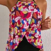 New Dear-Lover Floral Print O Neck Open Back One Piece Swimsuit Purple