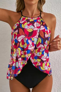 New Dear-Lover Floral Print O Neck Open Back One Piece Swimsuit Purple
