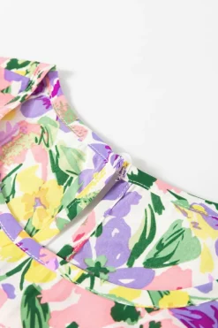 Fashion Dear-Lover Floral Print Puff Short Sleeve Crew Neck Blouse Purple