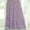 Sale Dear-Lover Floral Print Shirred High Waist Maxi Skirt Purple