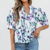 New Dear-Lover Floral Ricrac Trim Half Sleeve Peplum Top Purple