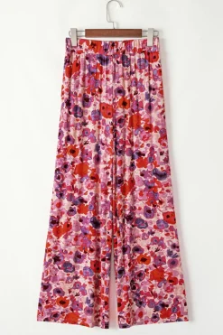 Sale Dear-Lover Floral Wide Leg Elastic High Waist Pants Purple