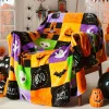 Discount Dear-Lover Halloween Patten Checkerboard Flannel Large Blanket Purple