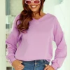 Outlet Dear-Lover Knitted V Neck Buttoned Cuffs Blouse Purple