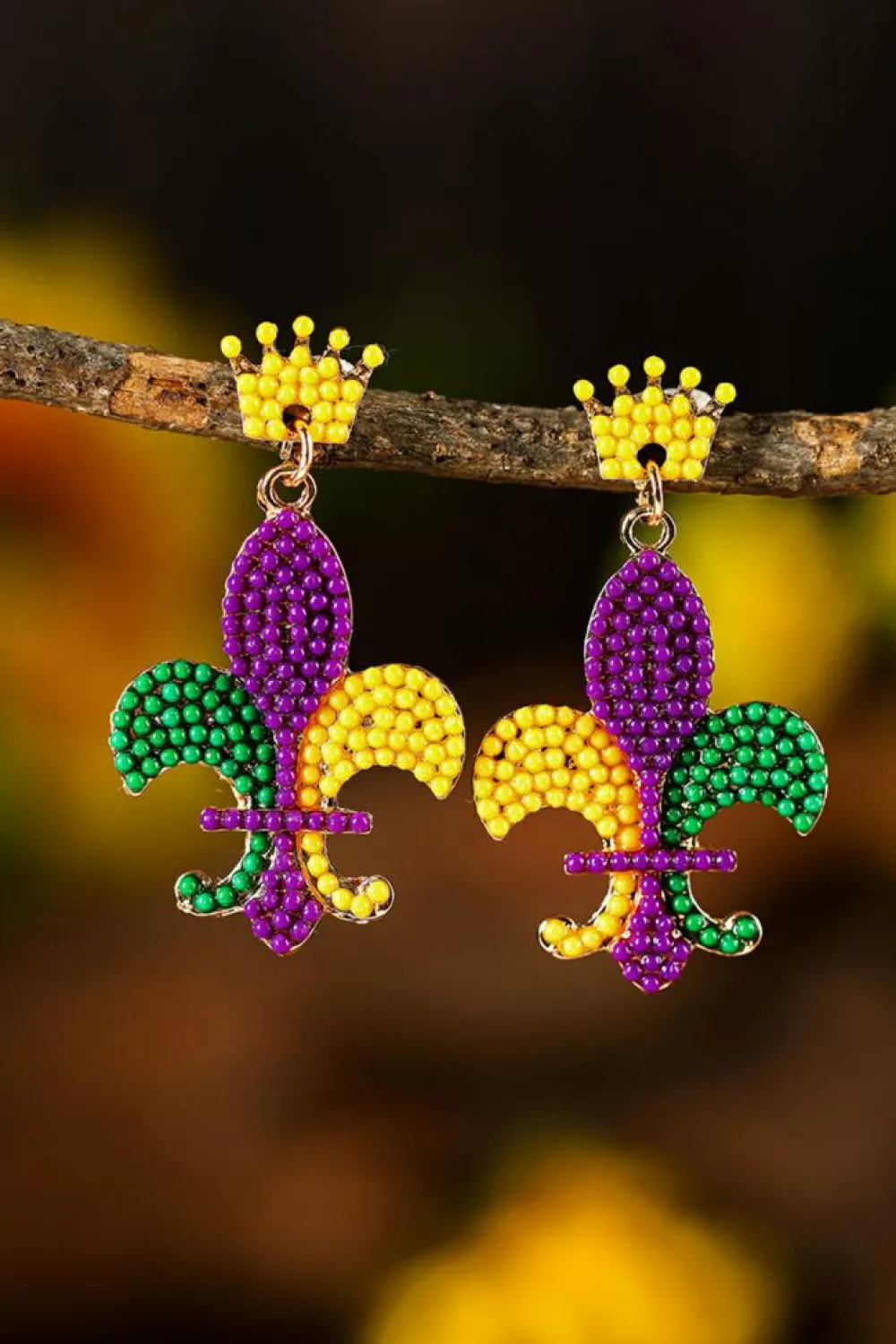 Clearance Dear-Lover Mardi Gras Beaded Earrings Purple