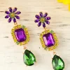 Best Dear-Lover Mardi Gras Diamond Flower Geometric Dangle Earrings Purple