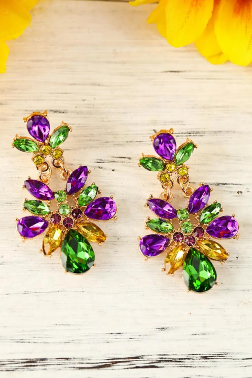 Hot Dear-Lover Mardi Gras Gem Stone Dangle Earrings Purple