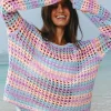 Outlet Dear-Lover Multi Stripe Open Knit Sweater Beach Cover Up Purple