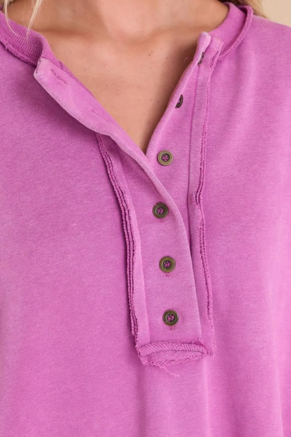 Online Dear-Lover Oversized Exposed Seam Henley Sweatshirt Purple