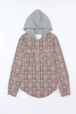 New Dear-Lover Plaid Contrast Hooded Drawstring Shacket Purple