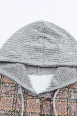 New Dear-Lover Plaid Contrast Hooded Drawstring Shacket Purple