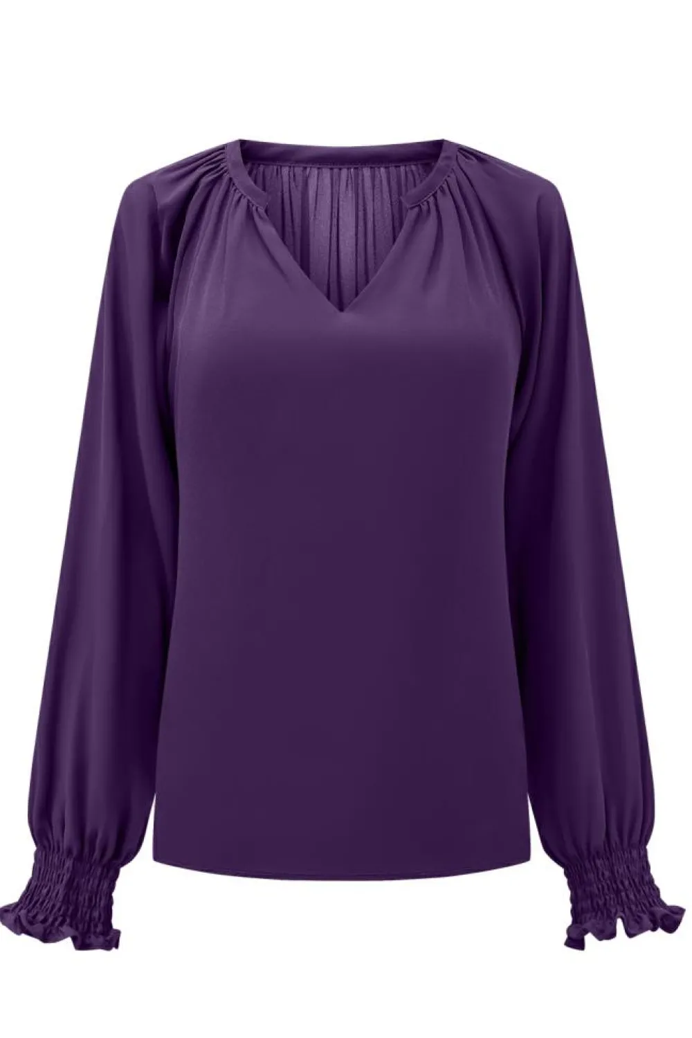 Best Dear-Lover Purple Pleated V Neck Puffy Sleeve Blouse Purple-2