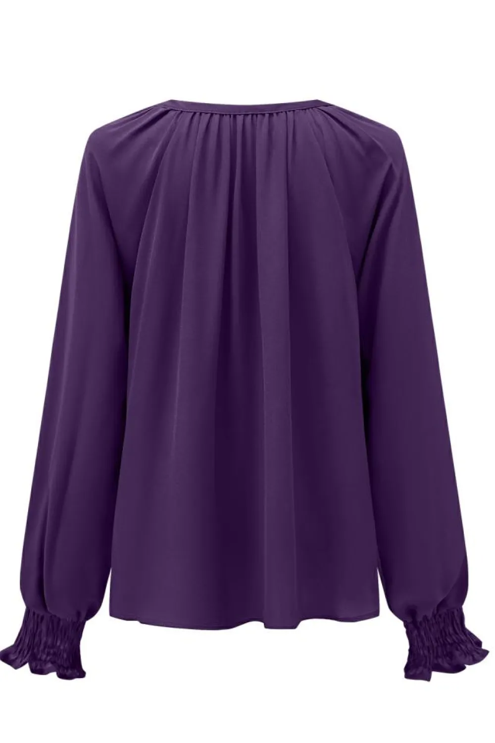 Best Dear-Lover Purple Pleated V Neck Puffy Sleeve Blouse Purple-2