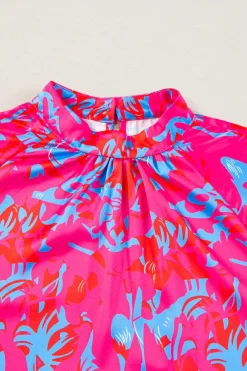 New Dear-Lover Printed Bubble Sleeve Mock Neck Blouse Purple