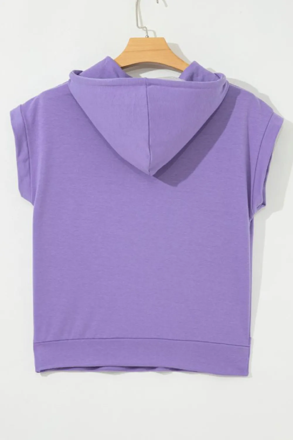 Best Dear-Lover Short Sleeve Buttoned Neck Kangaroo Pocket Hoodie Purple