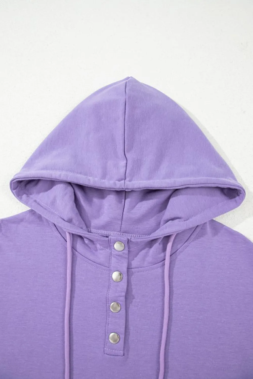 Best Dear-Lover Short Sleeve Buttoned Neck Kangaroo Pocket Hoodie Purple
