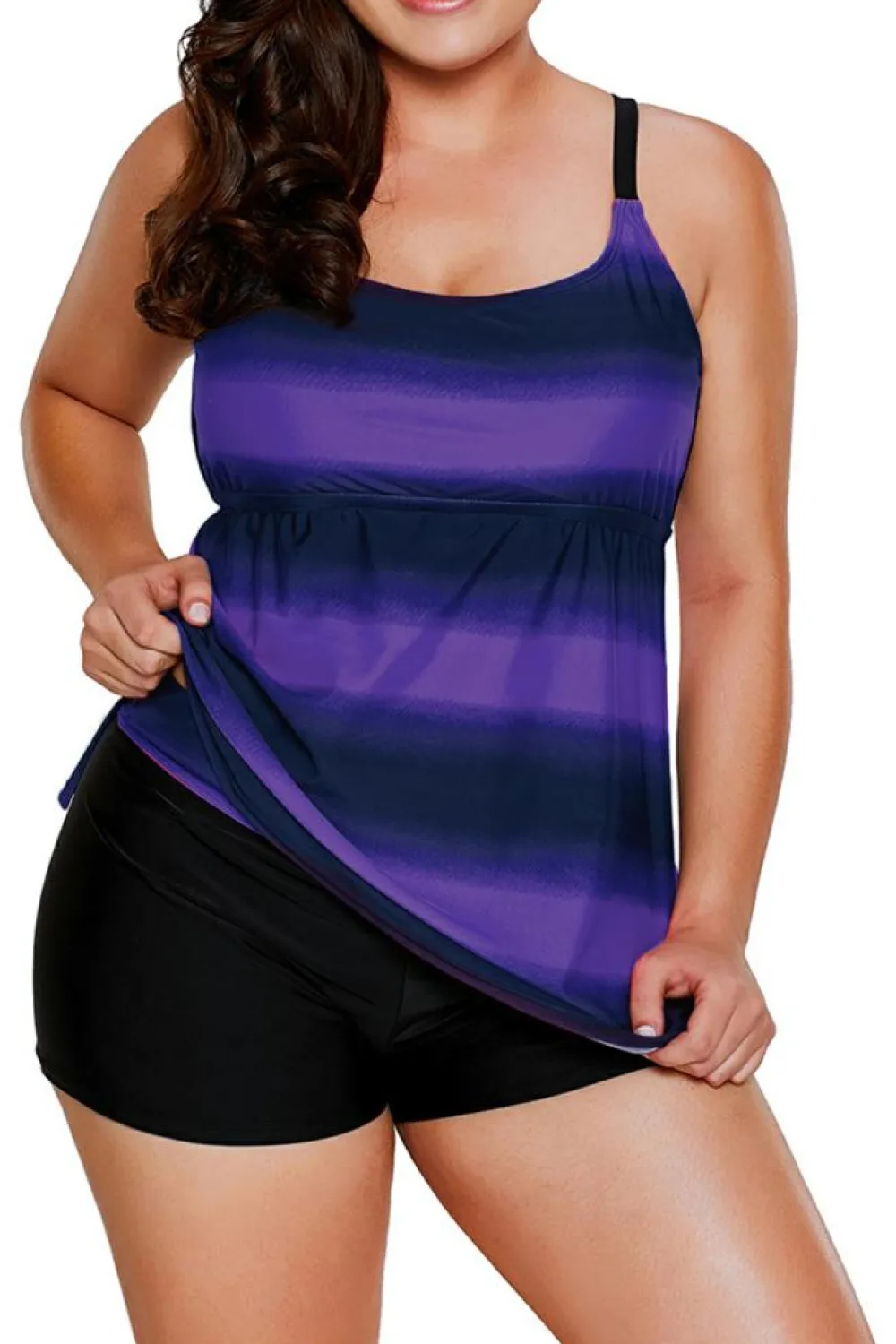Clearance Dear-Lover Strappy Hollow-out Back Plus Size Tankini Purple