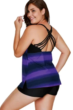 Clearance Dear-Lover Strappy Hollow-out Back Plus Size Tankini Purple