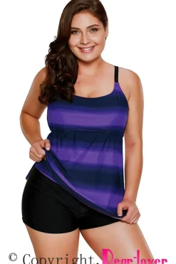 Clearance Dear-Lover Strappy Hollow-out Back Plus Size Tankini Purple