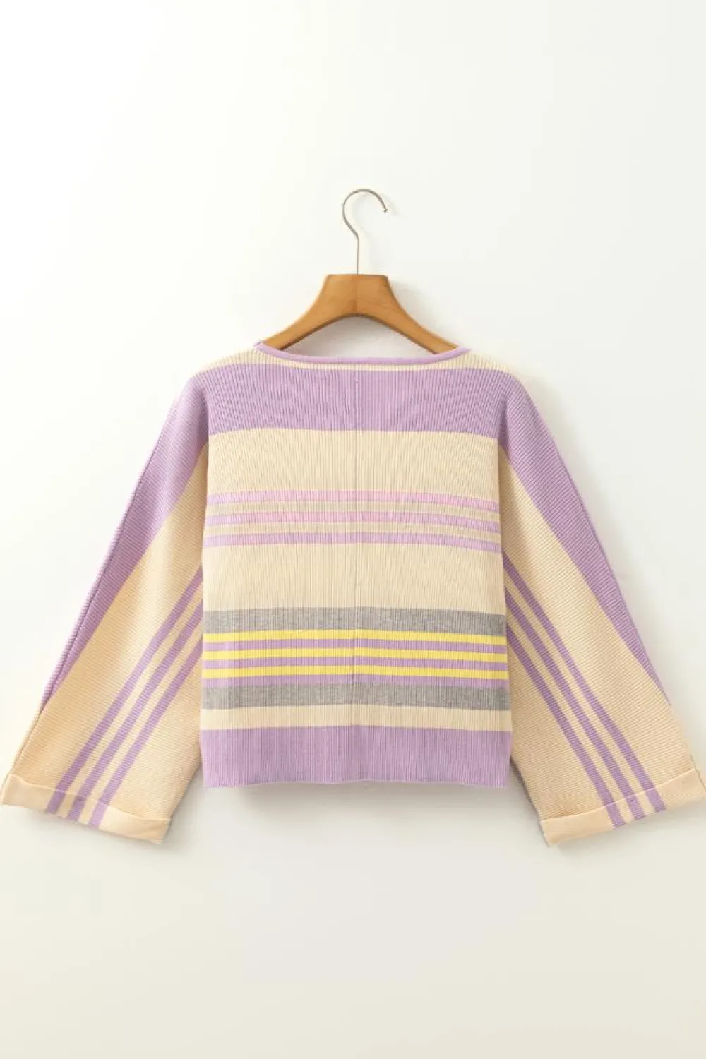 Best Dear-Lover Borderline Rib Knit Cuffed Dolman Sleeve Sweater Purple Stripe