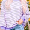 Online Dear-Lover Loose Drop Shoulder Long Sleeve Top Purple Stripe