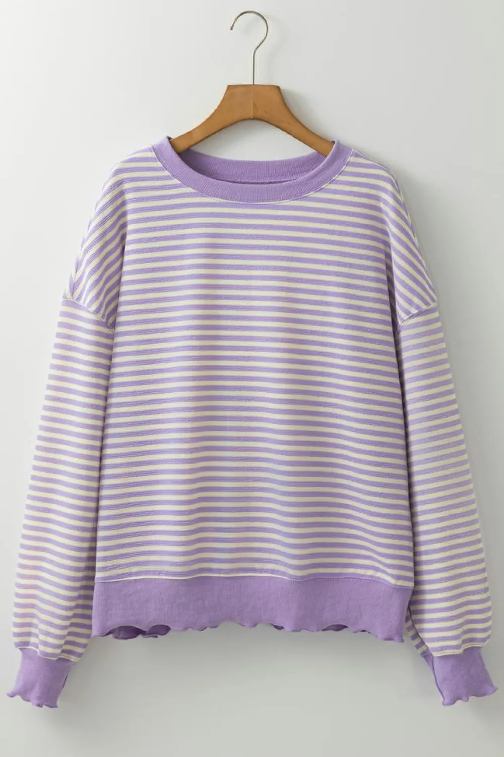 Online Dear-Lover Loose Drop Shoulder Long Sleeve Top Purple Stripe