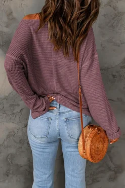 Outlet Dear-Lover Waffle Knit Loose Long Sleeve Top purple