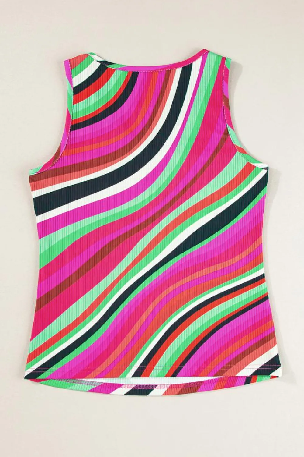 Fashion Dear-Lover Wavy Striped Buttoned V Neck Tank Top Purple