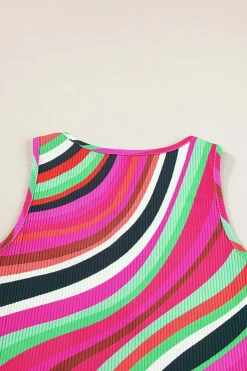 Fashion Dear-Lover Wavy Striped Buttoned V Neck Tank Top Purple