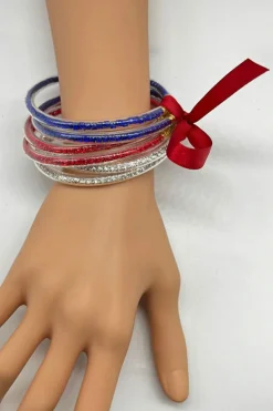 New Dear-Lover American Flag Inspired Glitter Tube Multi Layer Bracelet Racing Red