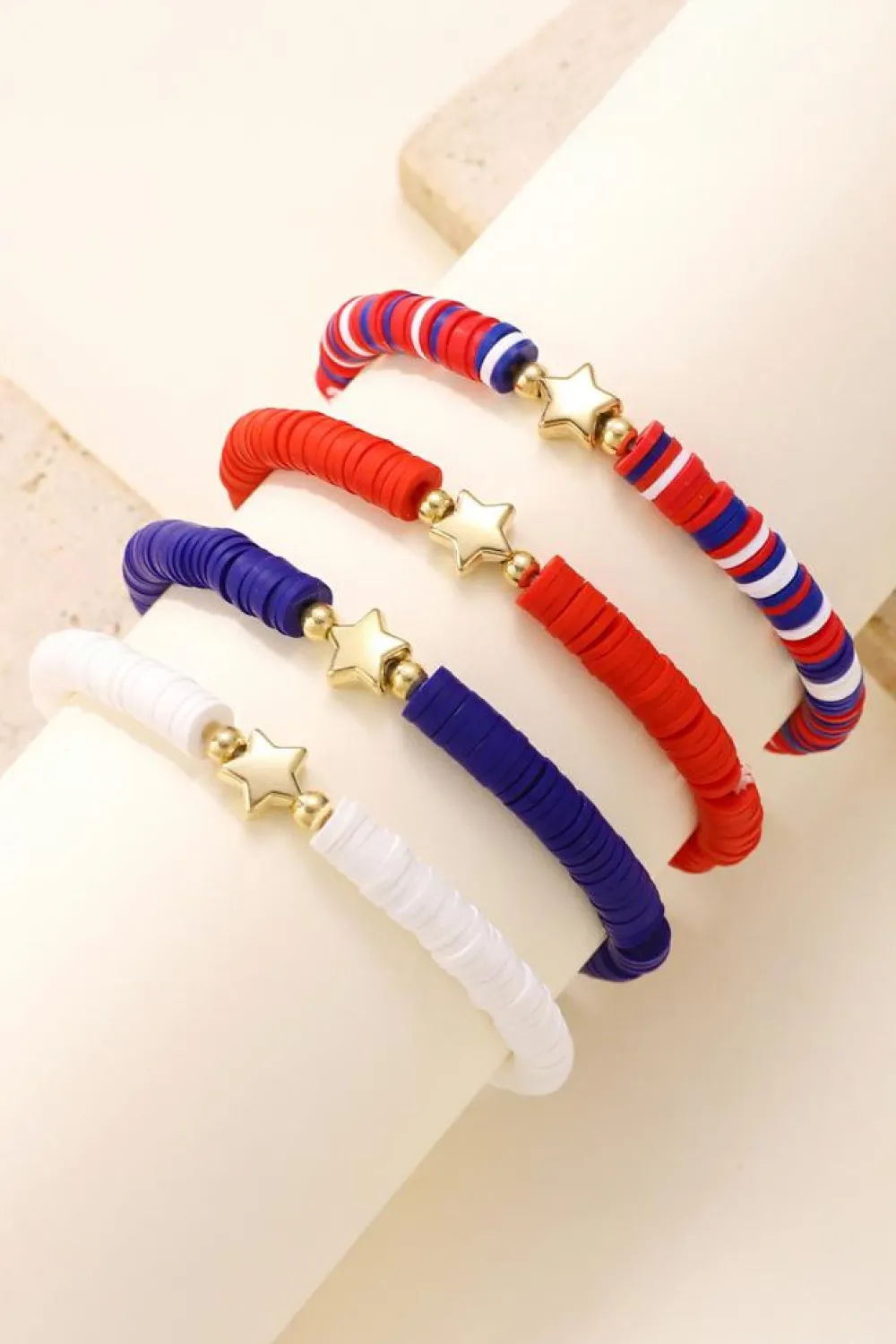 Best Dear-Lover American Flag Theme Star Beaded Layered Bracelet Racing Red