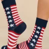 Discount Dear-Lover American Inspired Stripes Stars Crew Socks Racing Red