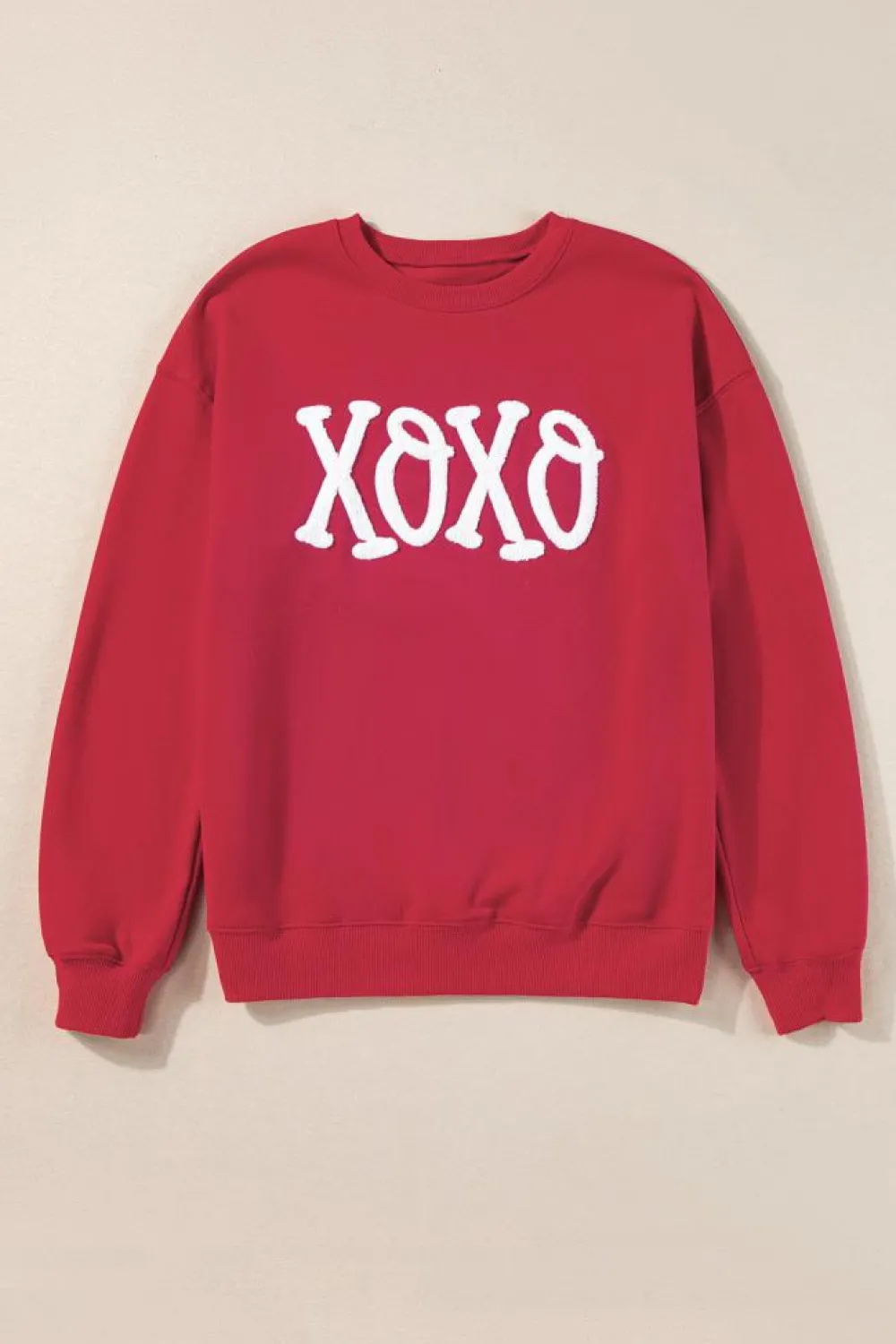 Best Dear-Lover Aphabet Chenille Embroidered Pullover Sweatshirt Racing Red
