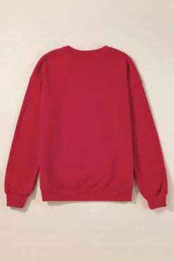 Best Dear-Lover Aphabet Chenille Embroidered Pullover Sweatshirt Racing Red